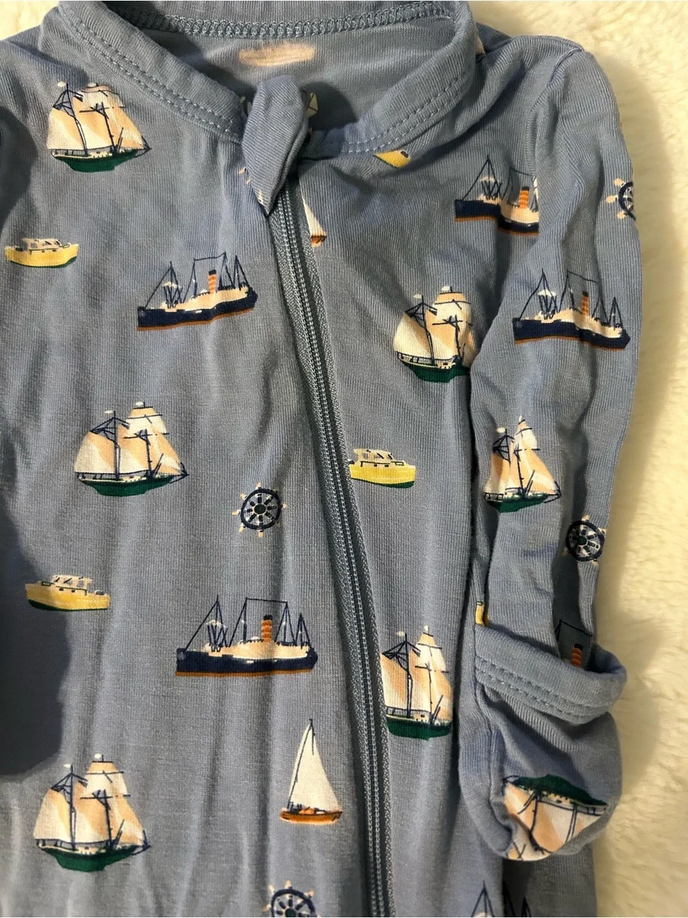 Kyte BABY Light Blue Sailboat Print Footed One-Piece